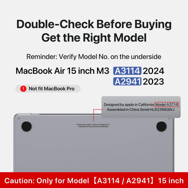 soonjet حافظةoonjet متوافقة مع جهاز MacBook Air 15 بوصة 2023 2024 New M3 M2 [مطابقة اللون الرسمي بنسبة 100%] [درع رفيع للغاية] غطاء حماية صلب غير لامع لجهاز الكمبيوتر المحمول طراز A3114 A2941 - رمادي فلكي شفاف - Image 2